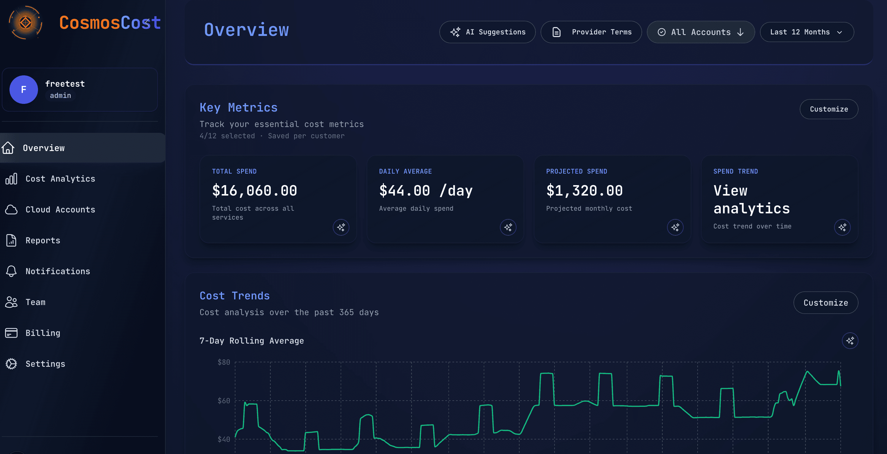 CosmosCost Dashboard
